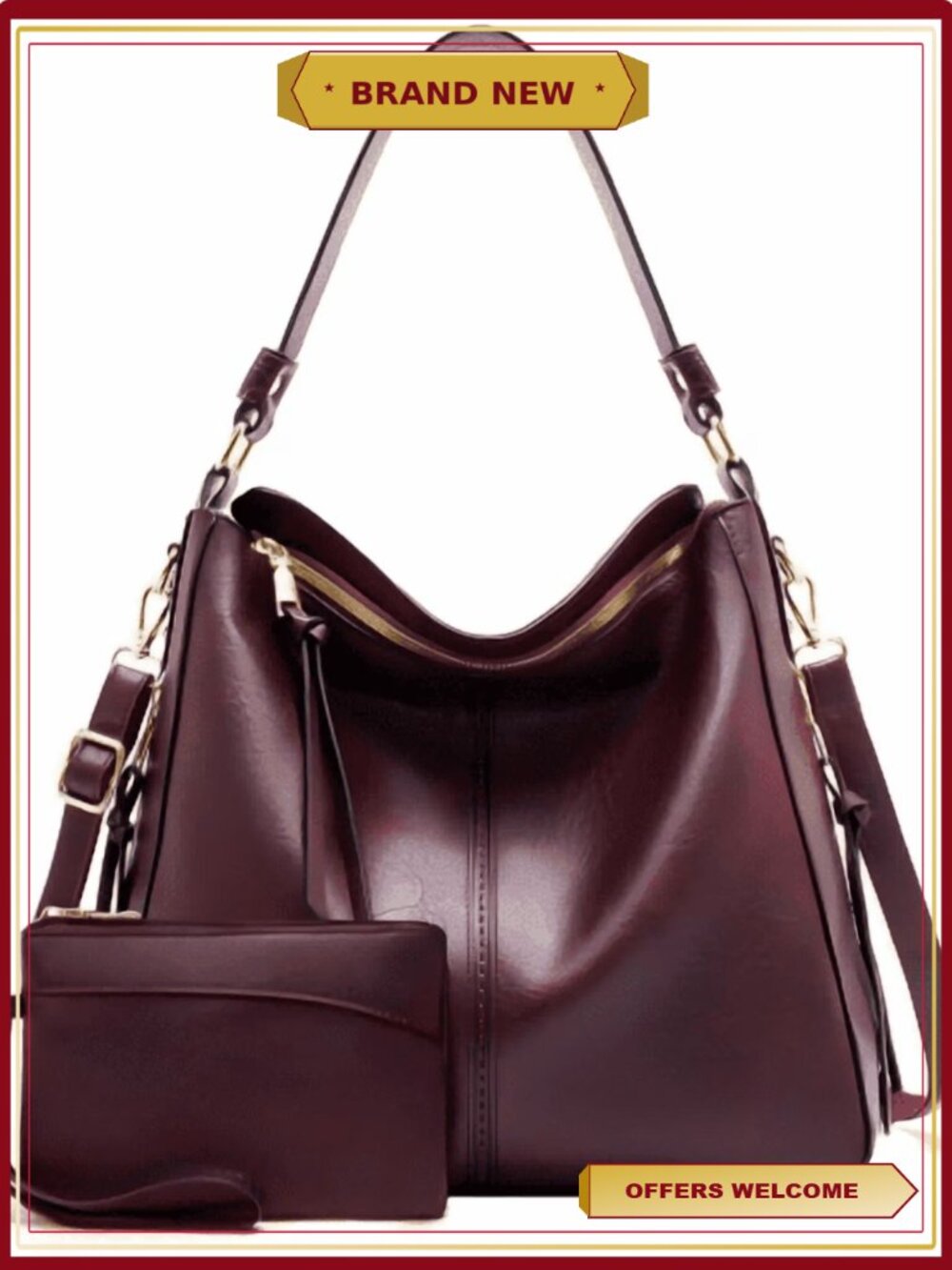 PU Leather Shoulder Bag Hobo Tote for Women with Small Bag & Long Strap